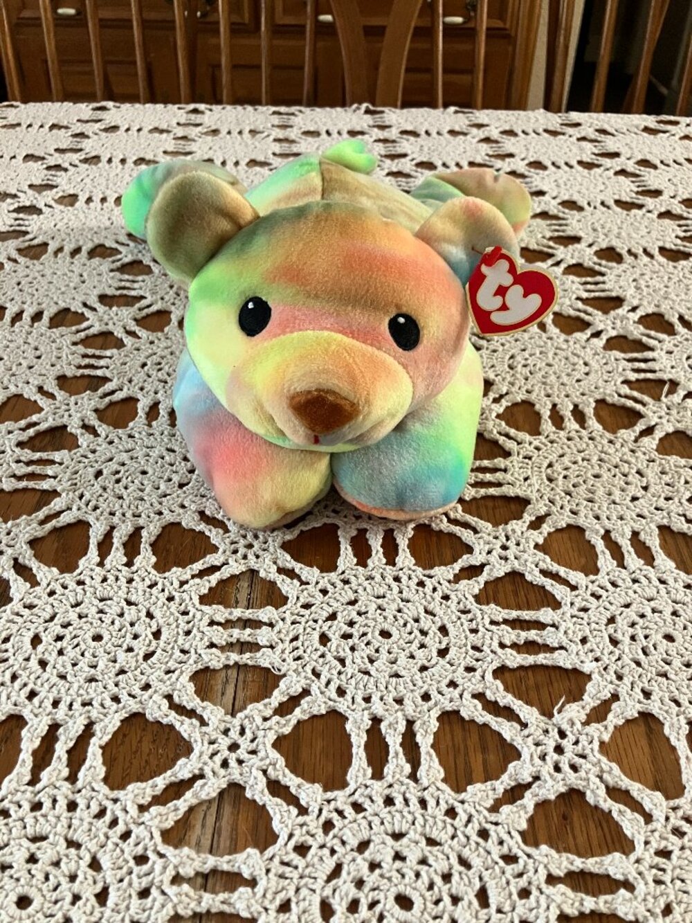 1998 Retired TY Plush Pillow Pal Tie Dye Bear Sherbert with Tags